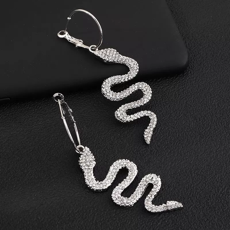 Glitter Snake Decor Rhinestone Drop Earrings