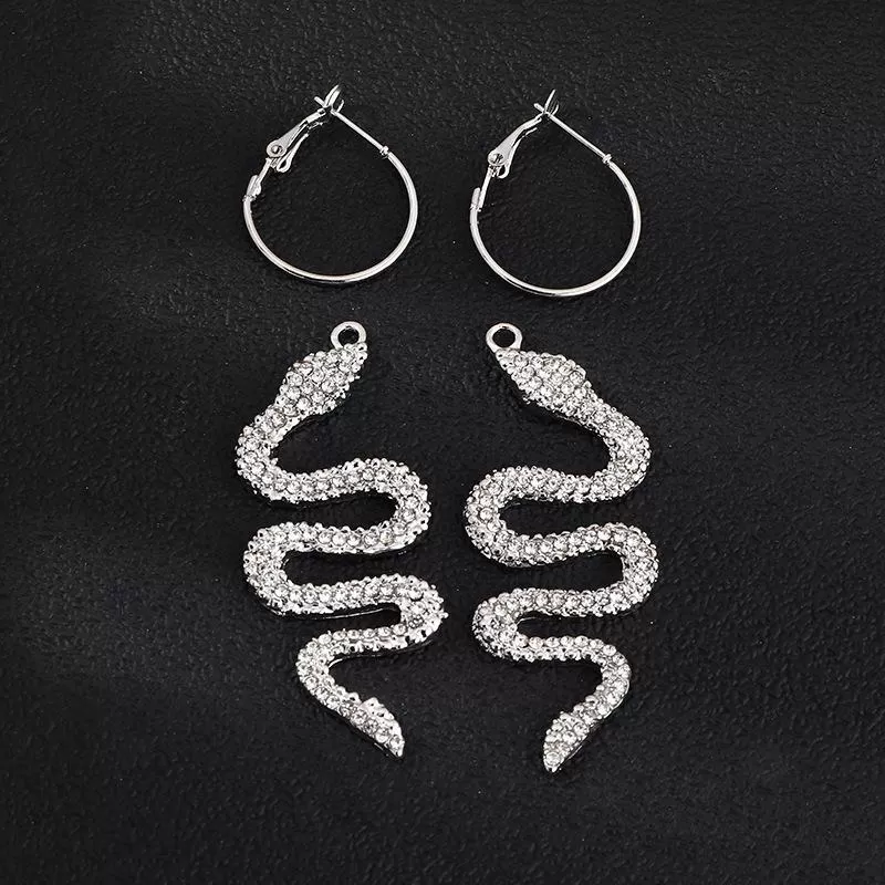 Glitter Snake Decor Rhinestone Drop Earrings