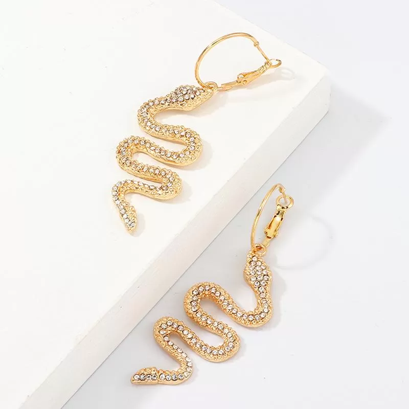 Glitter Snake Decor Rhinestone Drop Earrings