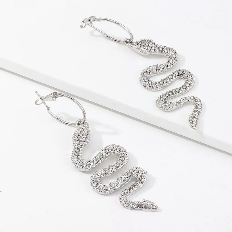 Glitter Snake Decor Rhinestone Drop Earrings