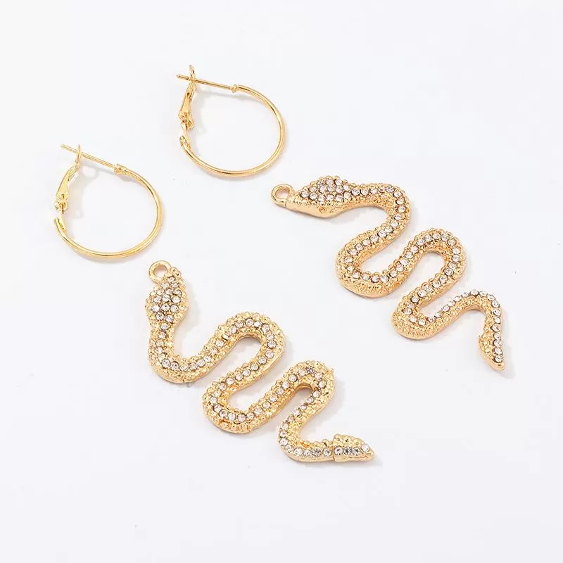 Glitter Snake Decor Rhinestone Drop Earrings