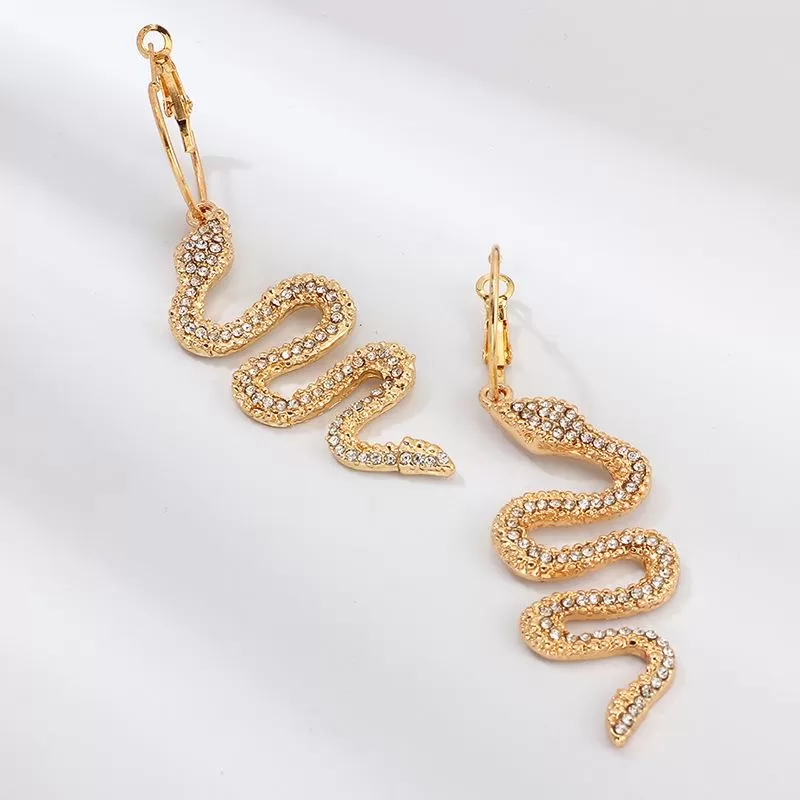 Glitter Snake Decor Rhinestone Drop Earrings