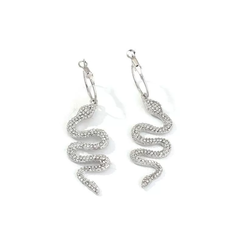 Glitter Snake Decor Rhinestone Drop Earrings