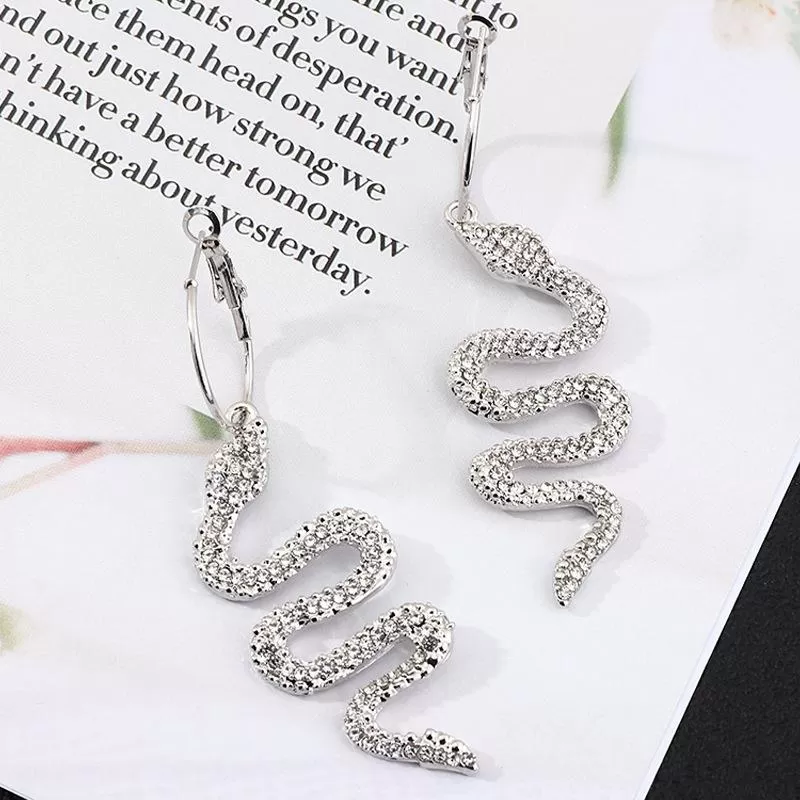 Glitter Snake Decor Rhinestone Drop Earrings