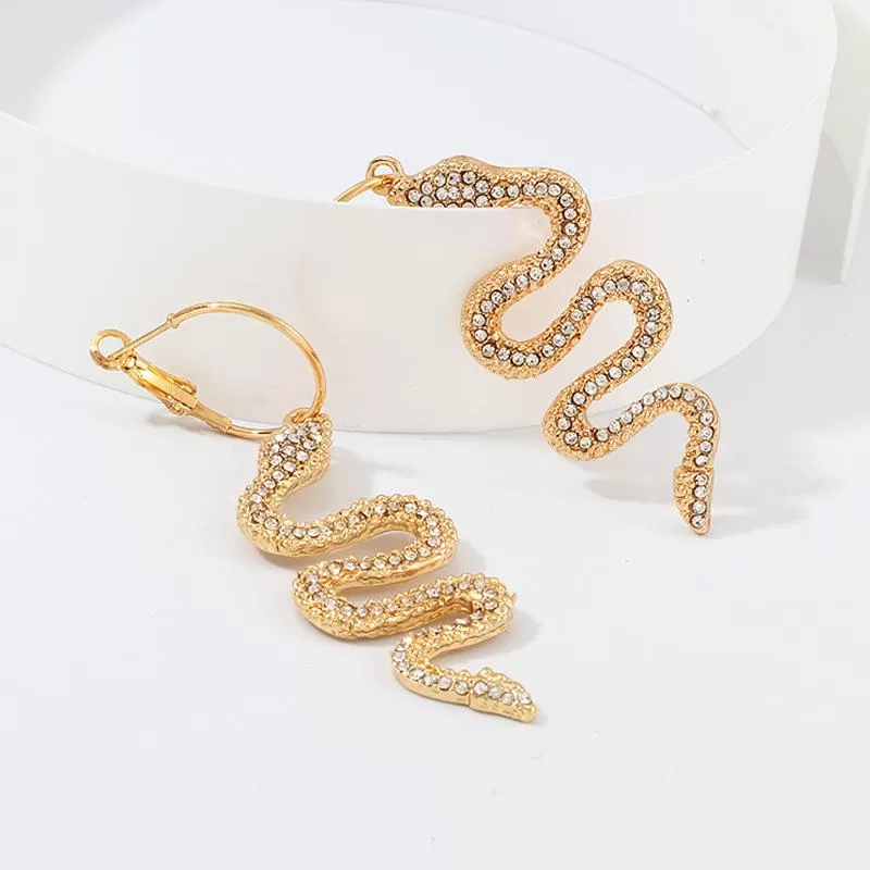 Glitter Snake Decor Rhinestone Drop Earrings