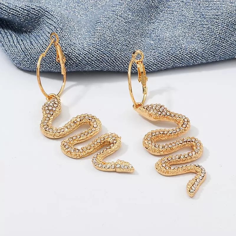 Glitter Snake Decor Rhinestone Drop Earrings