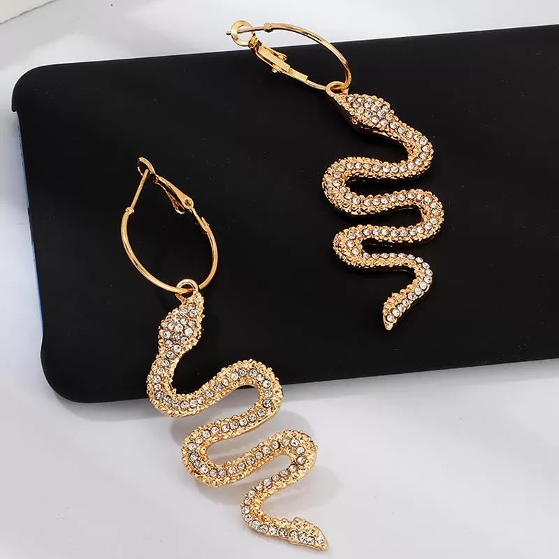 Glitter Snake Decor Rhinestone Drop Earrings