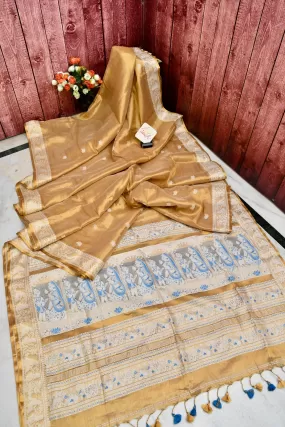 Golden Color Tissue Handloom with Baluchari Weaving with Allover Buti Work