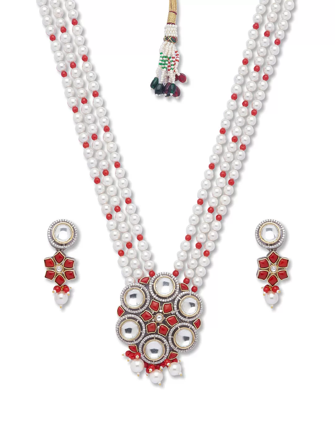 Golden, Pearly White, Coral, Kundan Polki, Necklace Set