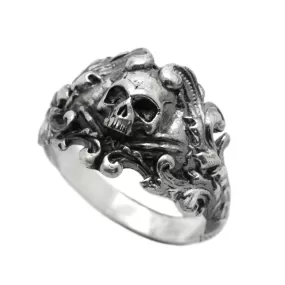 Gothic Santa Muerte Skull Mens Sterling Silver Ring