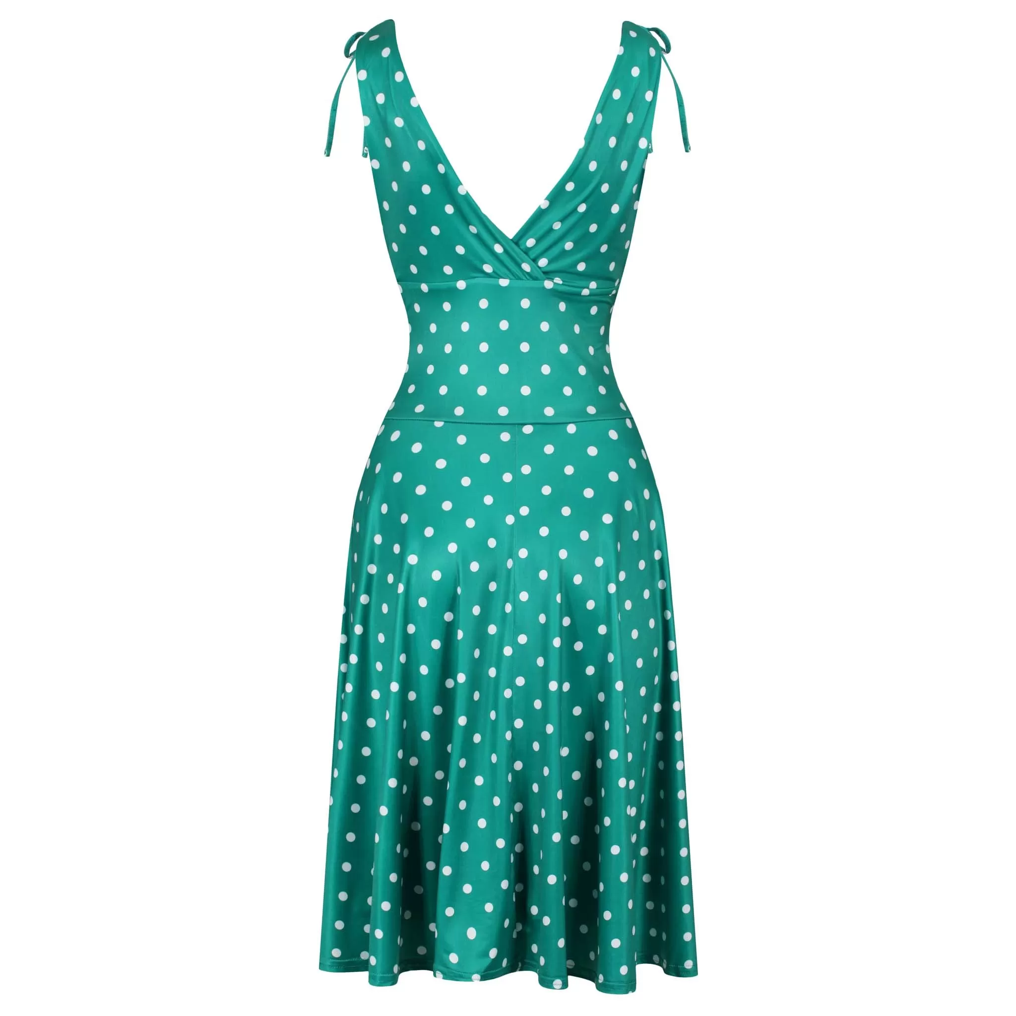 Green And White Polka Dot Print Crossover Top Grecian V Neck 50s Swing Dress