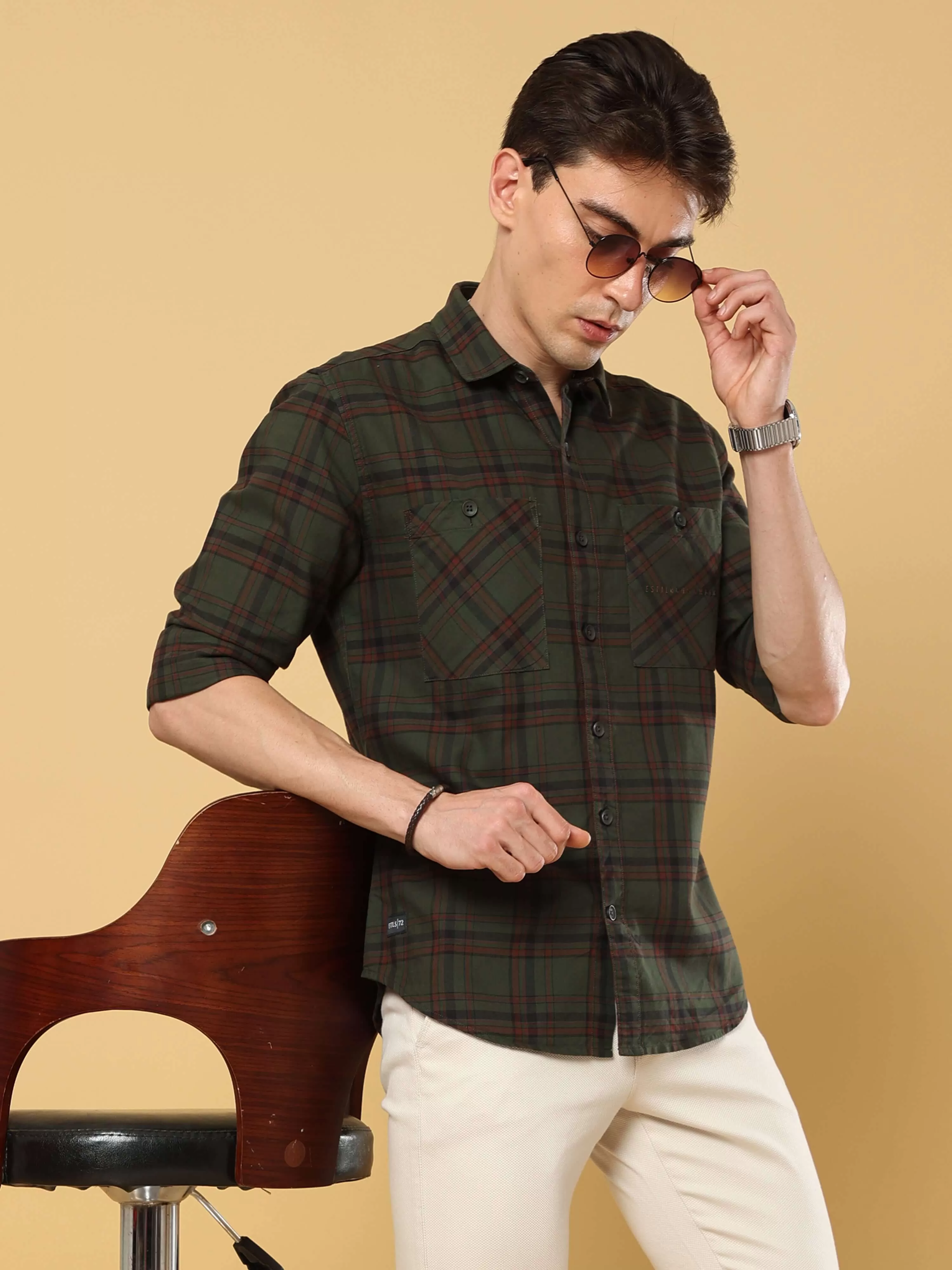 Green Check Double Pocket Shirt