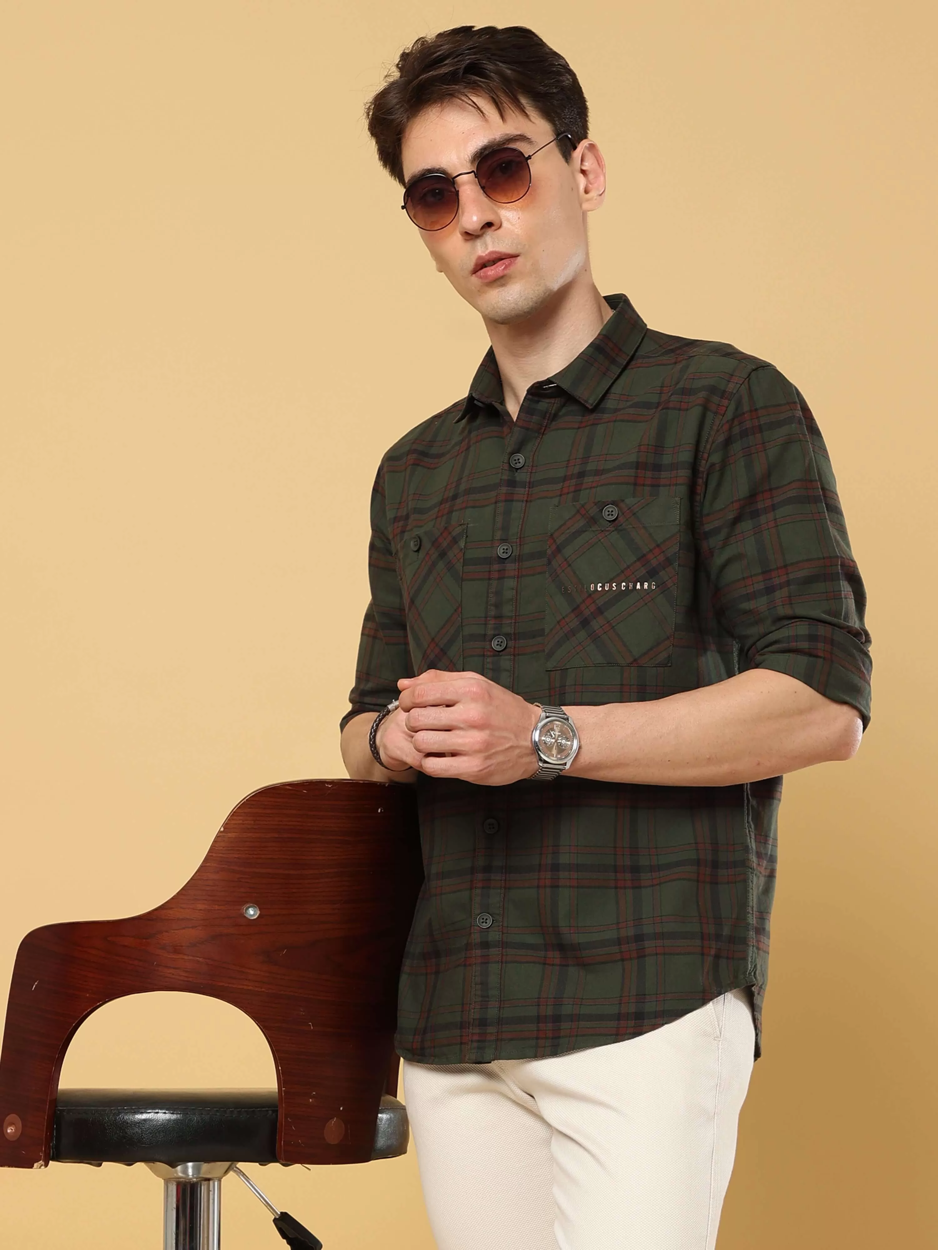 Green Check Double Pocket Shirt