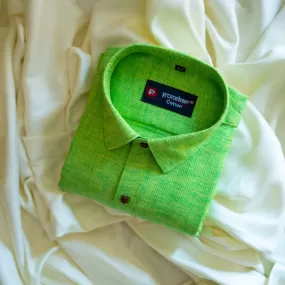 Green Color Combed Cotton Shirts For Men