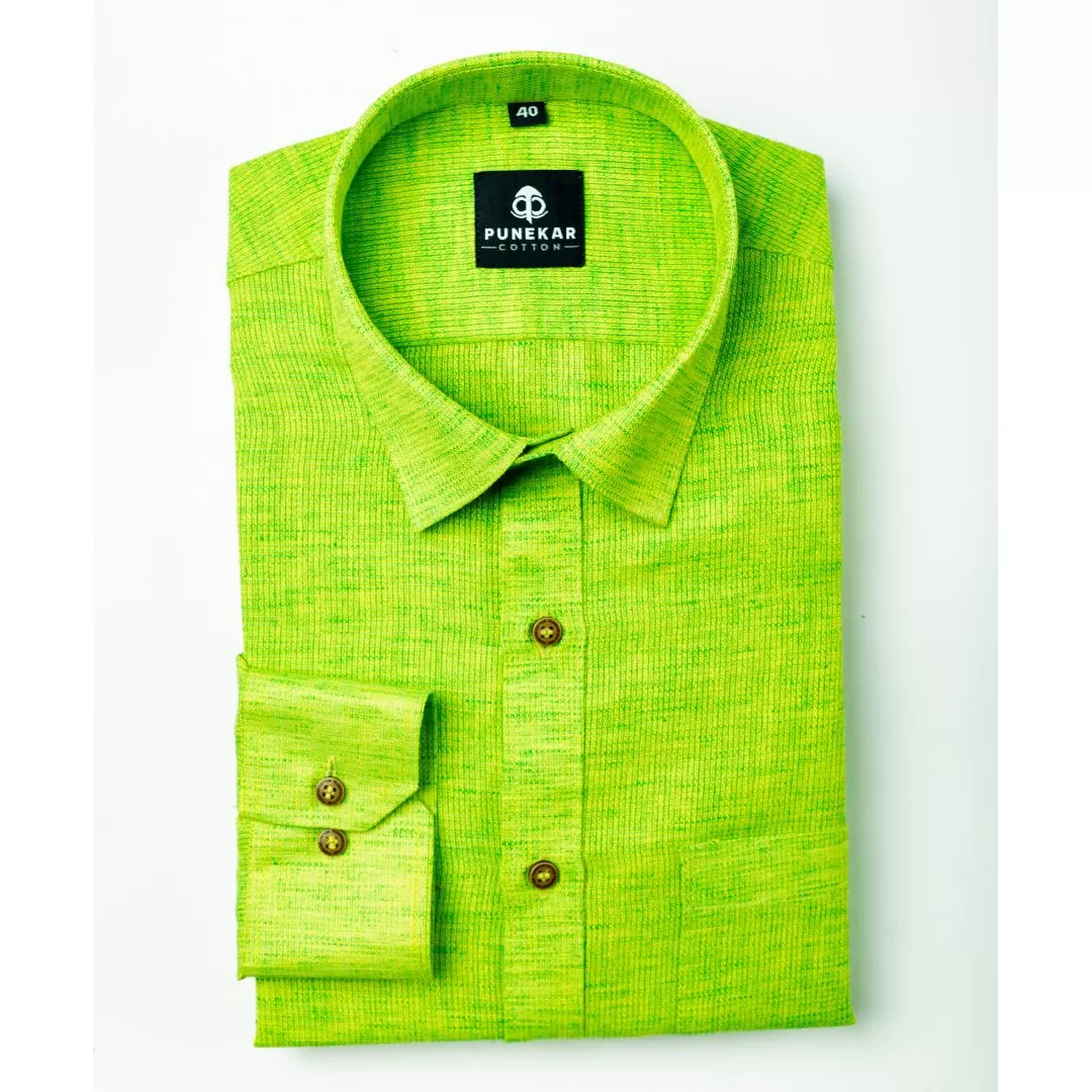 Green Color Combed Cotton Shirts For Men