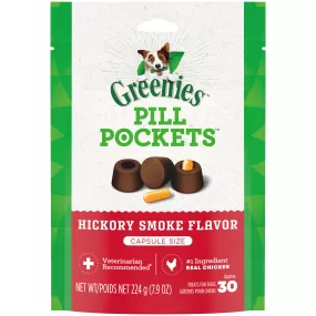 GREENIES PILL POCKETS for Dogs Capsule Size Natural Soft Dog Treats, Hickory Smoke Flavor, 7.9 oz. Pack (30 Treats)