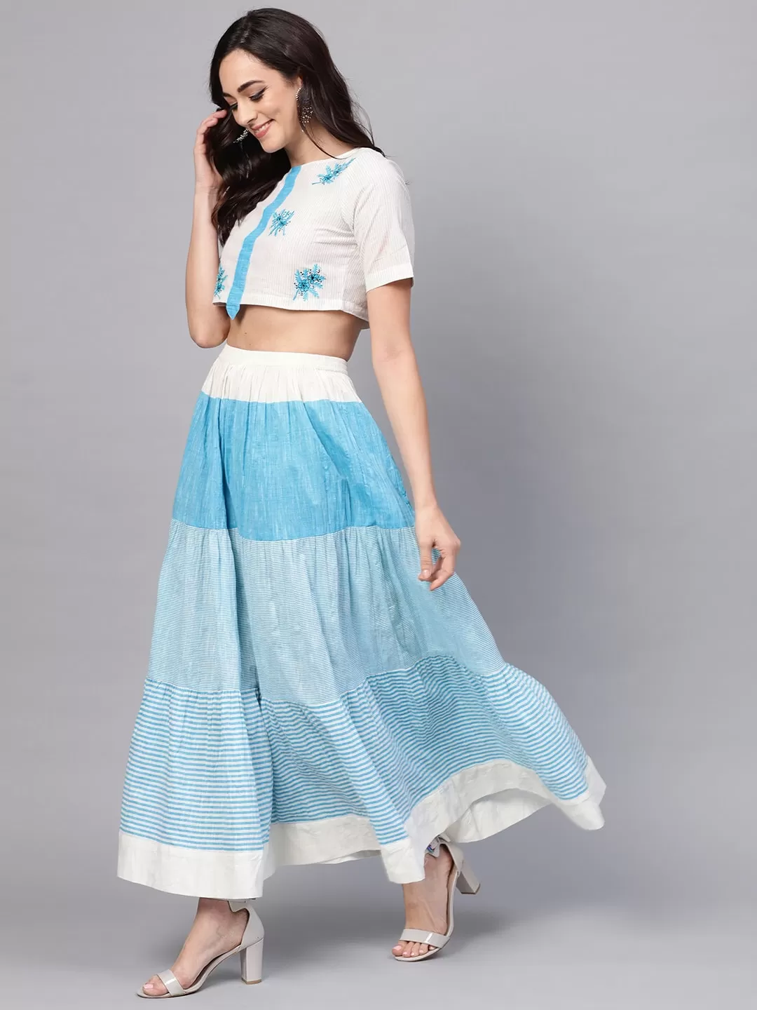 Handloom Embroidered Top With Skirt