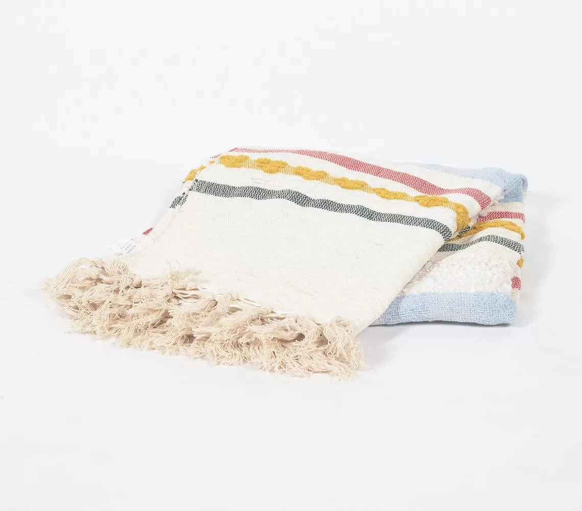 Handwoven & Tufted Cotton Striped Multicolor Throw