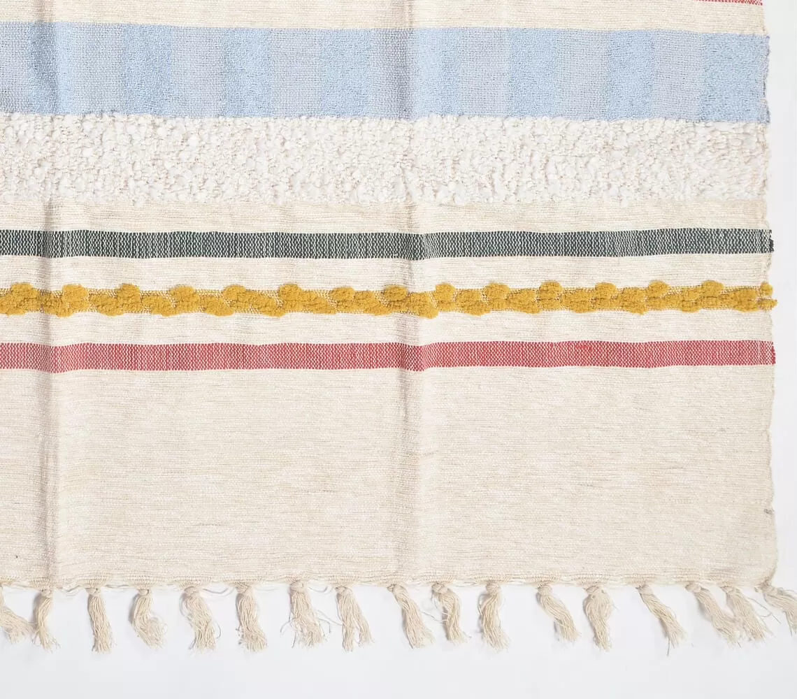 Handwoven & Tufted Cotton Striped Multicolor Throw