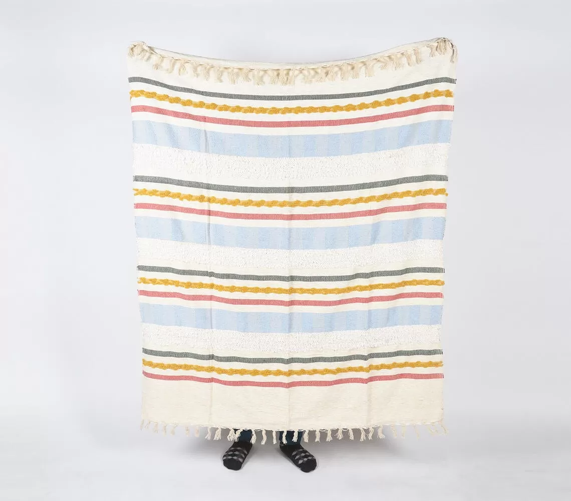 Handwoven & Tufted Cotton Striped Multicolor Throw