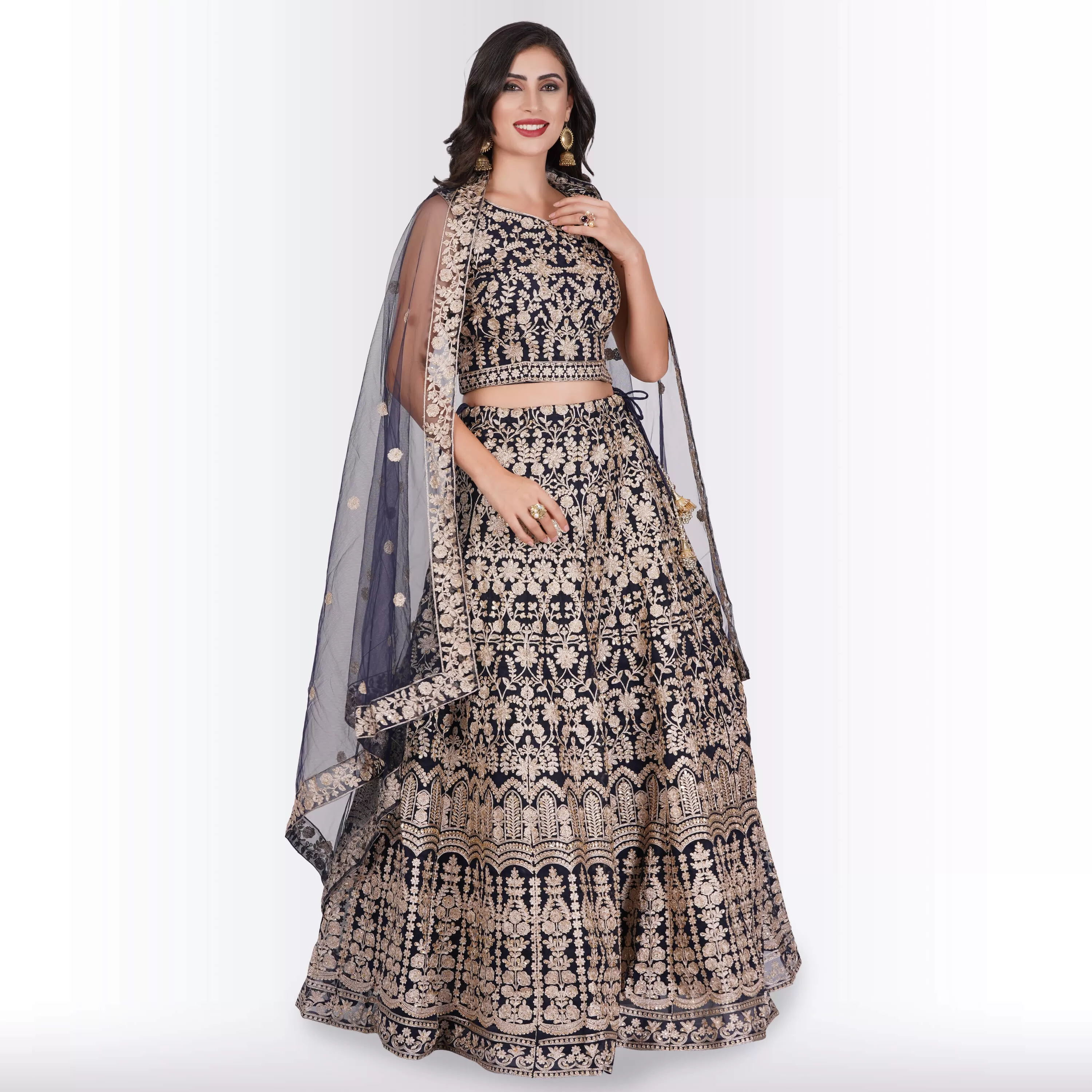 Heavy Embroidery Georgette Lehenga - Blue