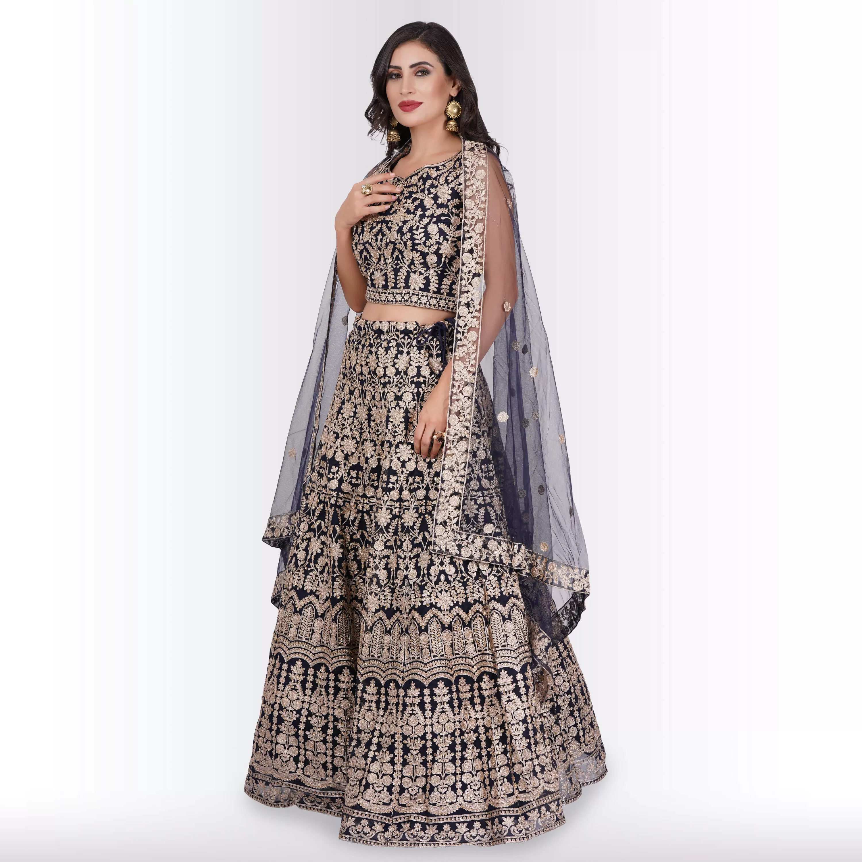 Heavy Embroidery Georgette Lehenga - Blue