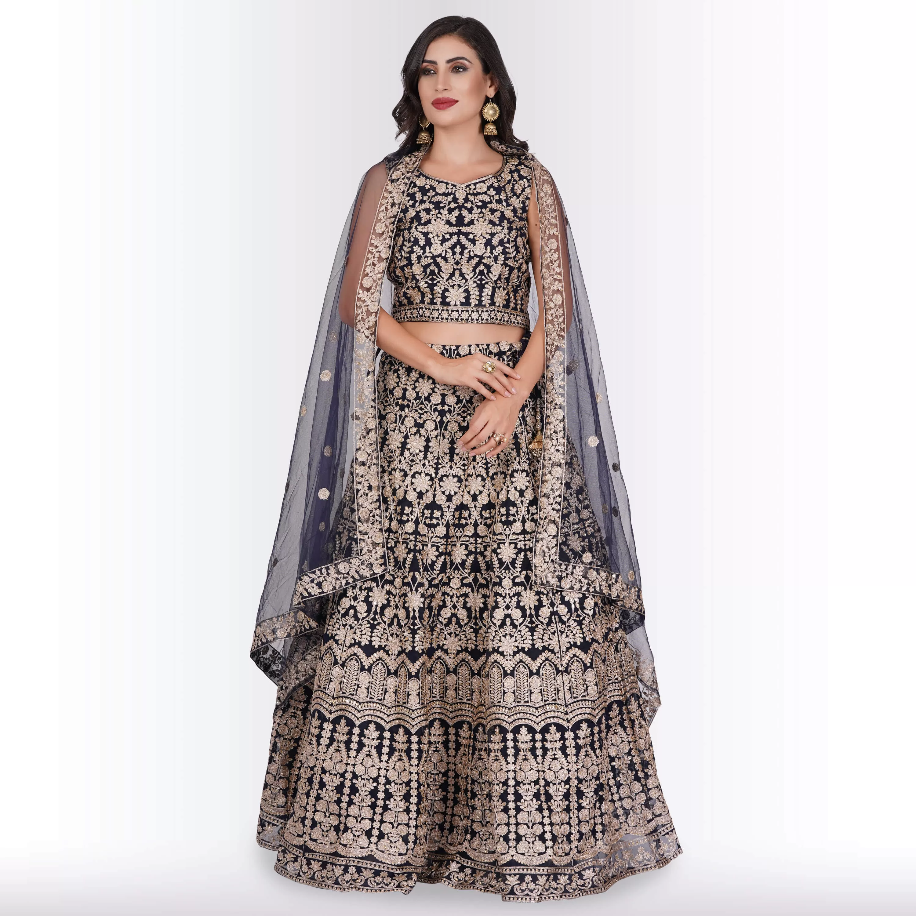 Heavy Embroidery Georgette Lehenga - Blue