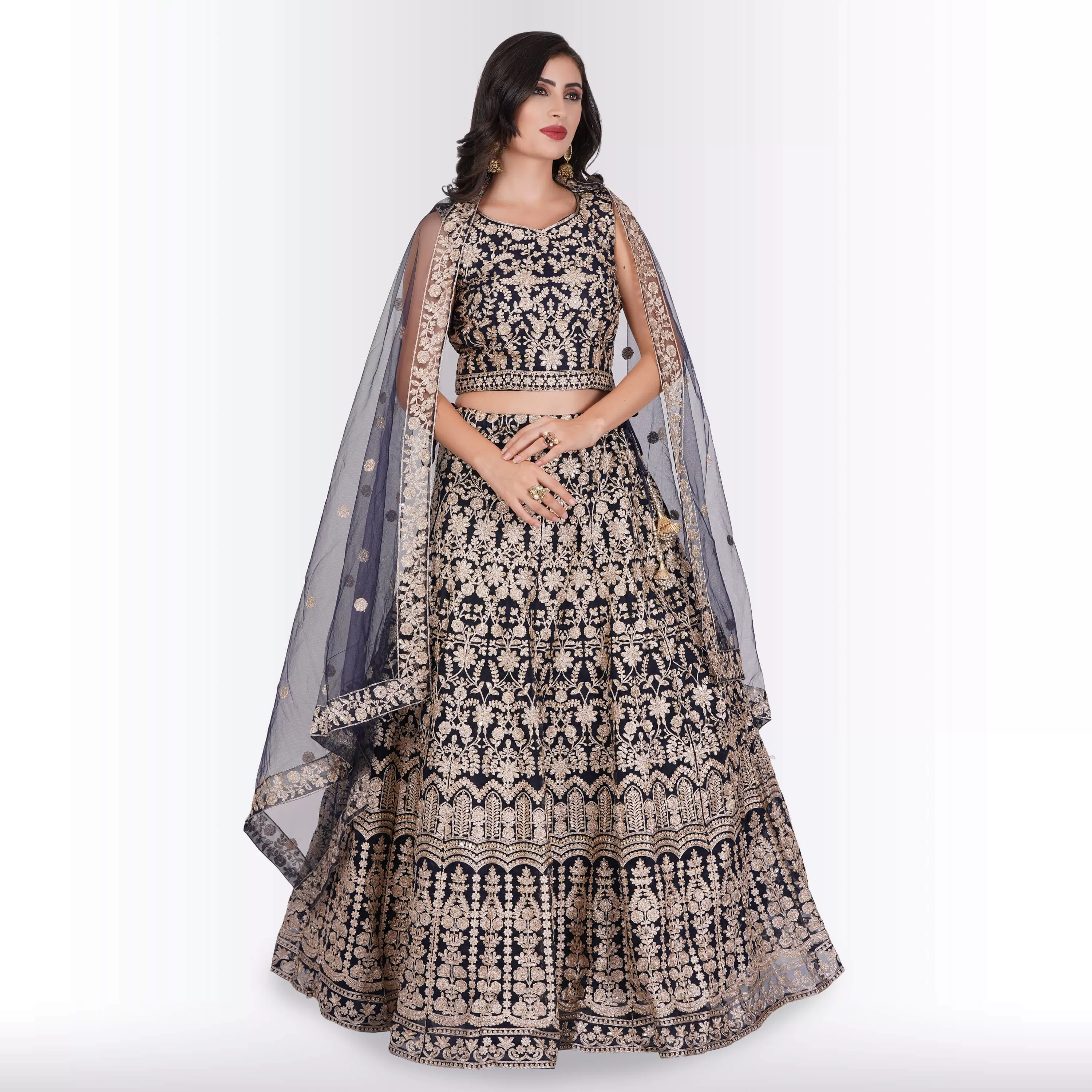 Heavy Embroidery Georgette Lehenga - Blue