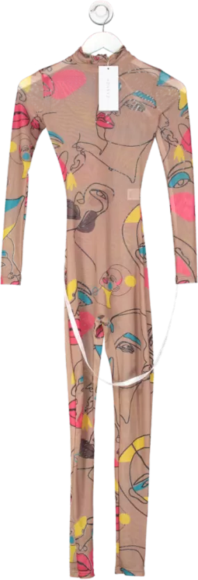 honeyz Multicoloured Digital Graffiti Mesh Jumpsuit UK 8