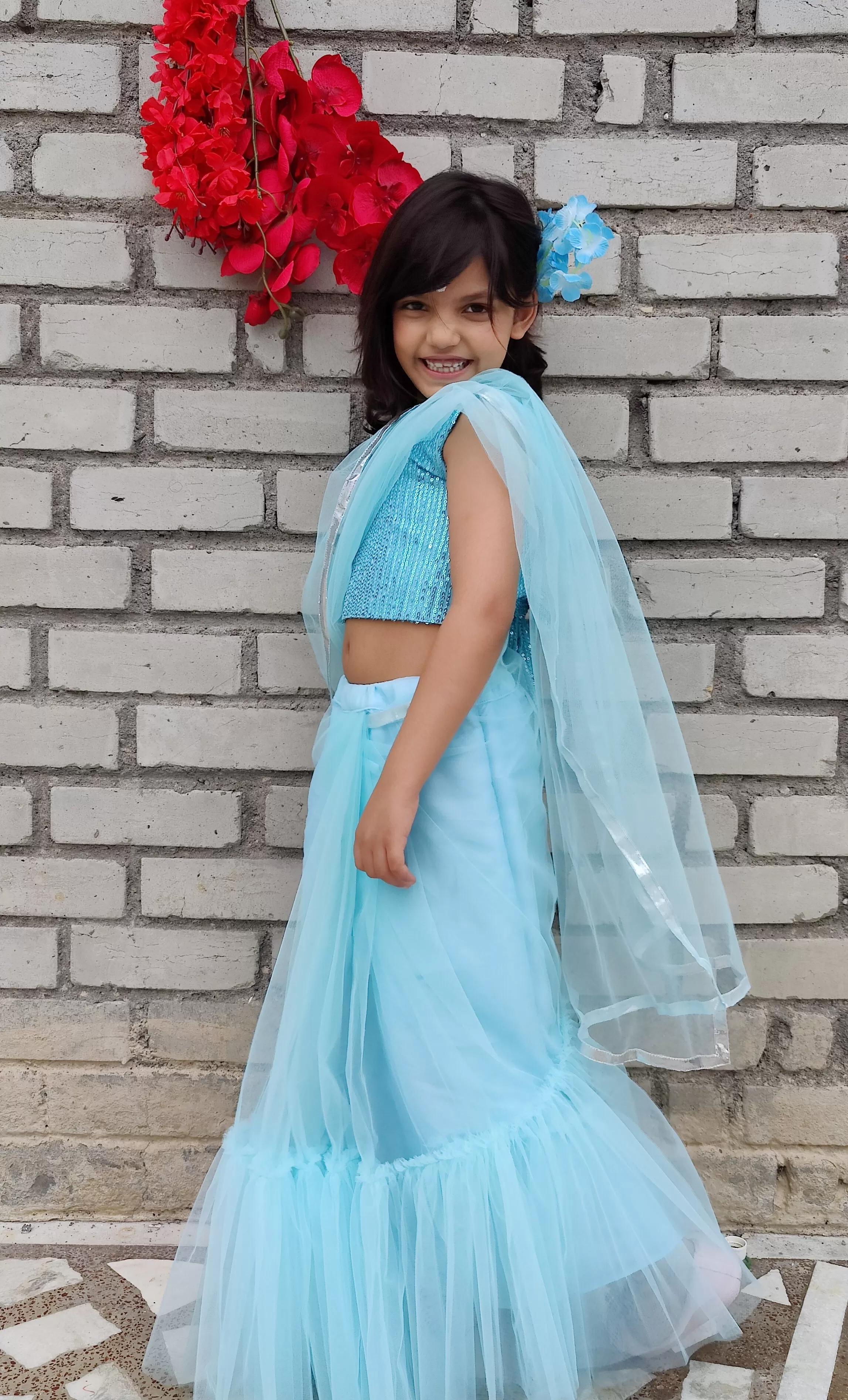 Iris Blue Ruffled Saree