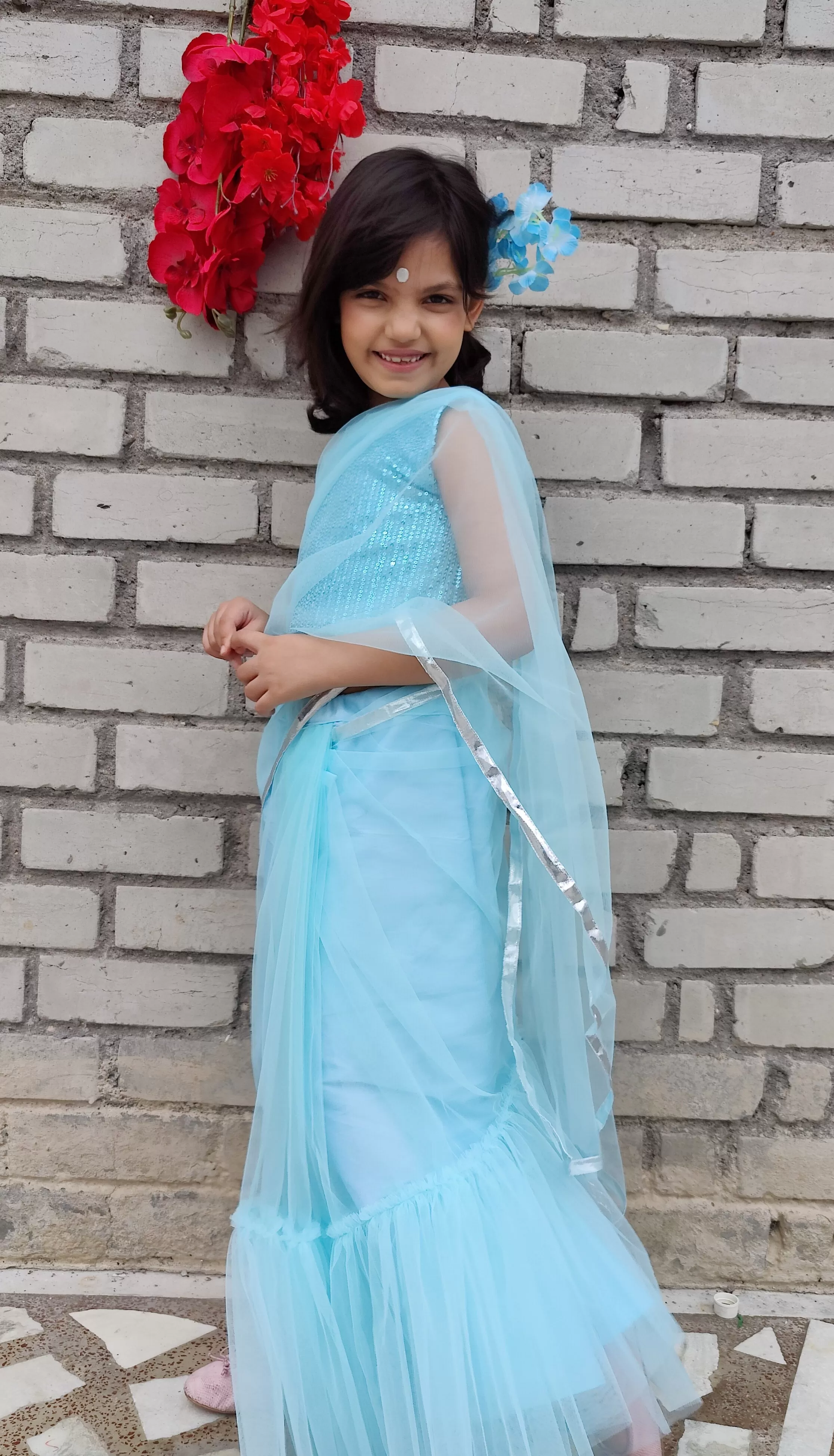 Iris Blue Ruffled Saree