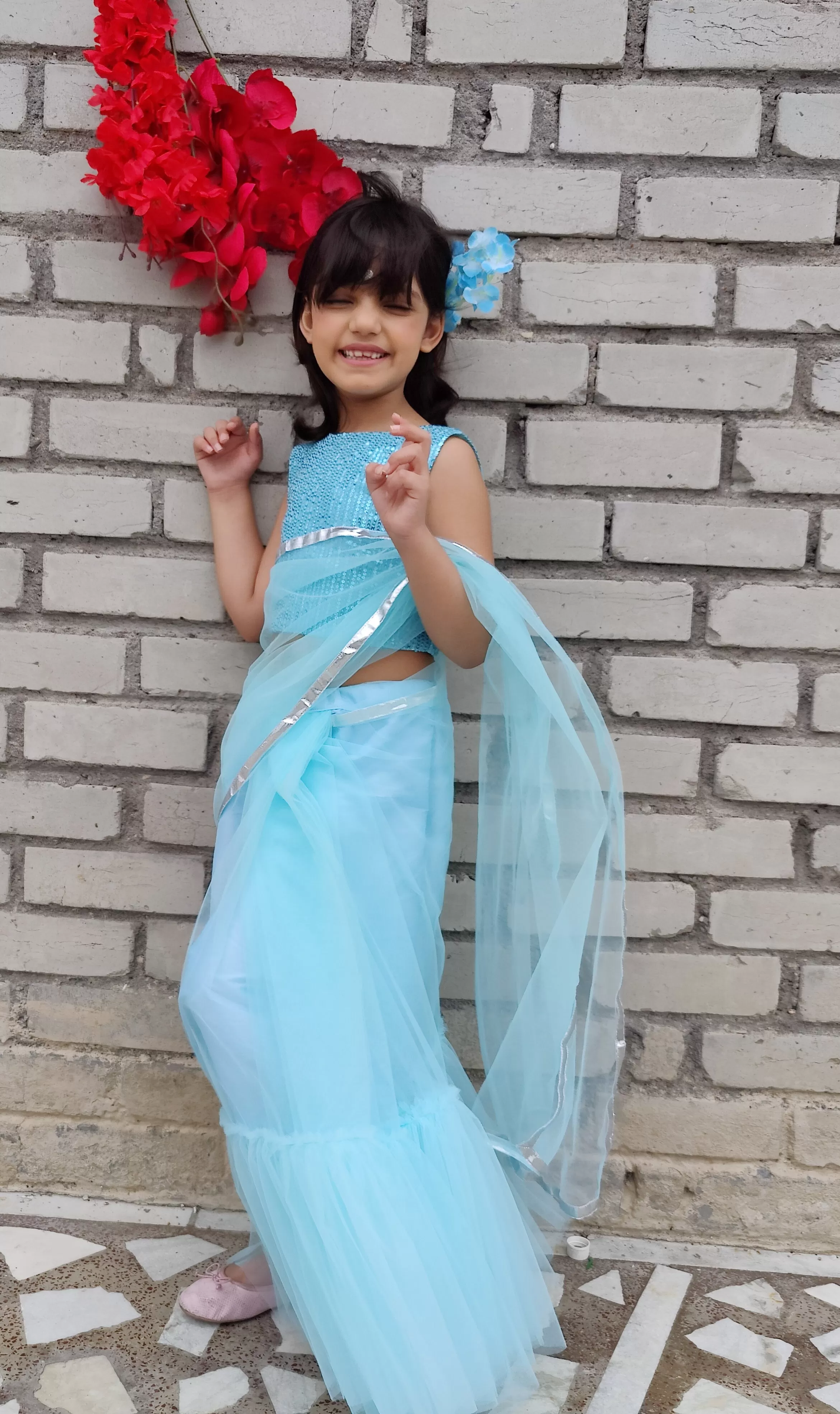 Iris Blue Ruffled Saree