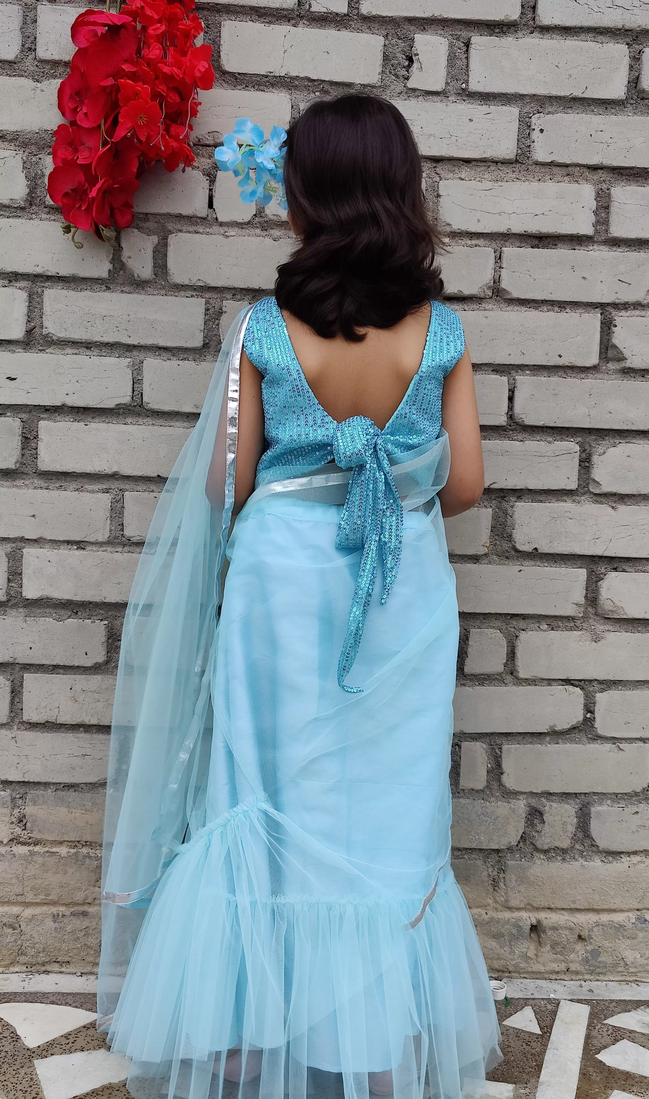 Iris Blue Ruffled Saree