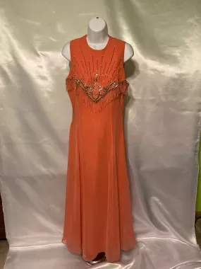 Jack Bryan Peach/ Orange Maxi Beaded Sleeveless Vintage Women's Dress 8 Medium