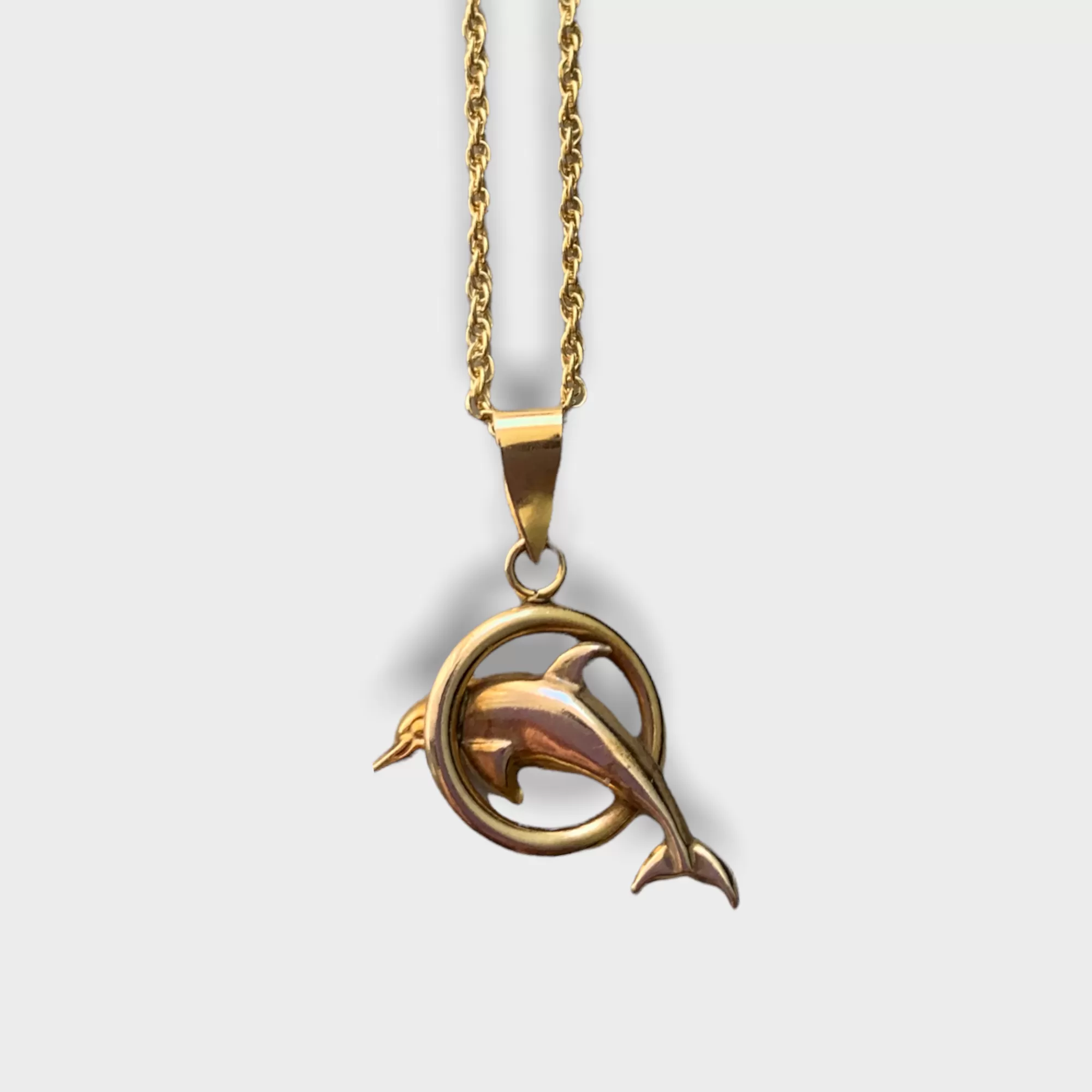 JUMPING DOLPHIN VINTAGE 18K GOLD PLATED NECKLACE 50 CMS