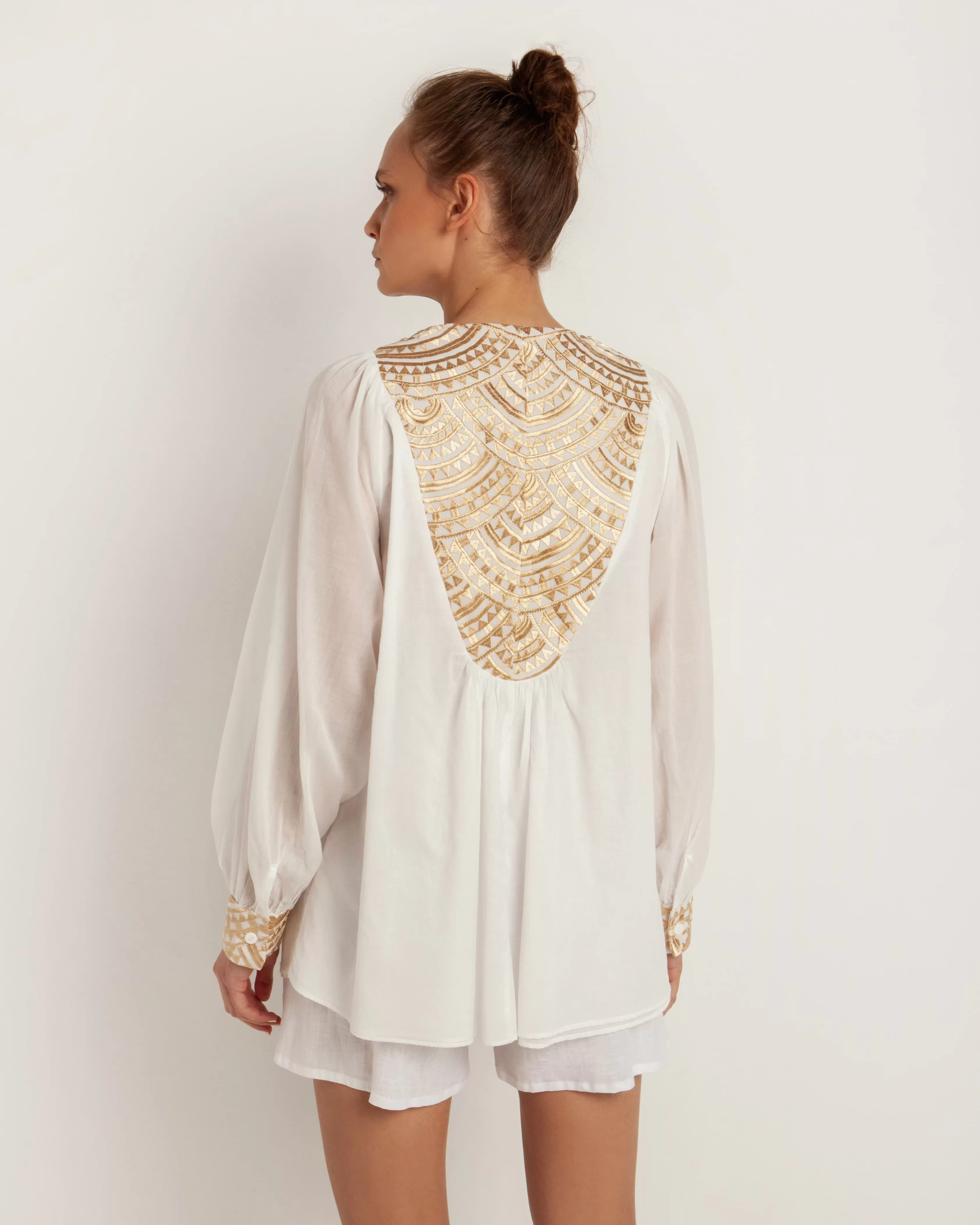 Kori Embroidered Cotton Blouse | White & Gold