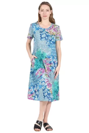 La Cera Cotton Floral Jersey Knit A-Line Dress