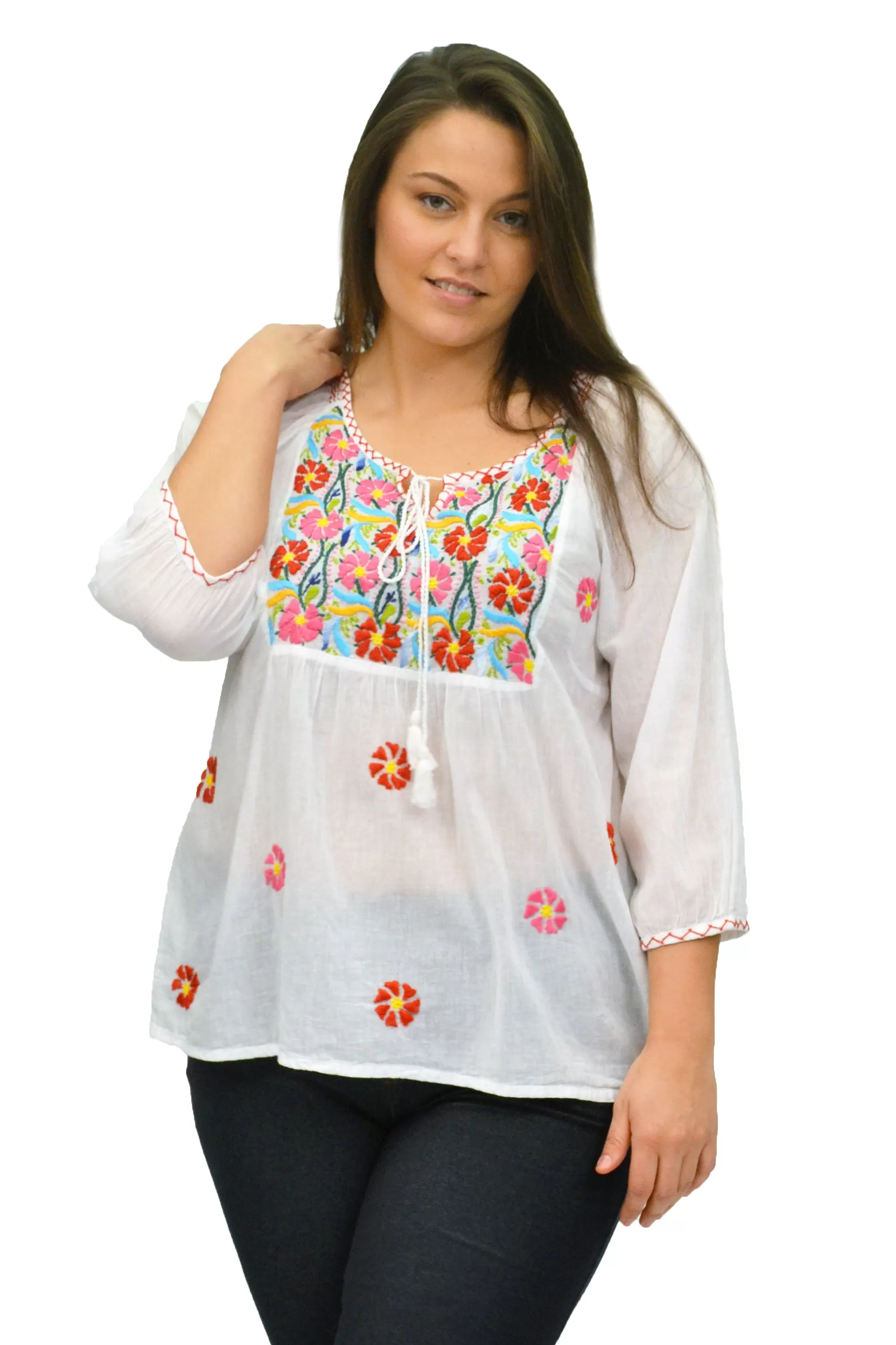 La Cera Plus Size Embroidered Peasant Top