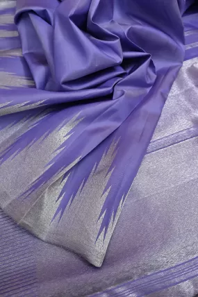 Lavender Pure Kanjeevaram Silk Saree with Silver Zari Work and Temple Border