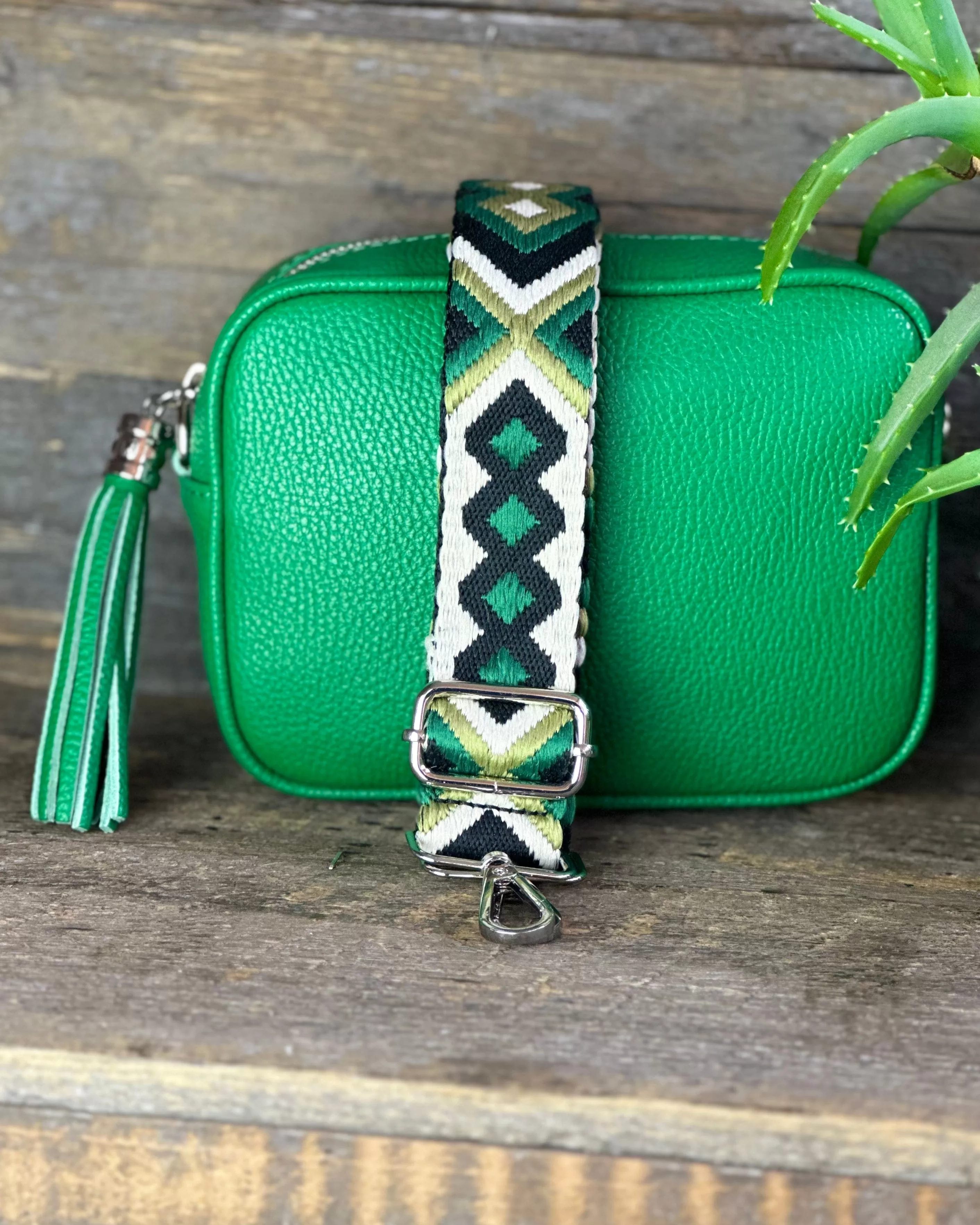 Leather Tassel Bag - Emerald Green With Silver Finishings