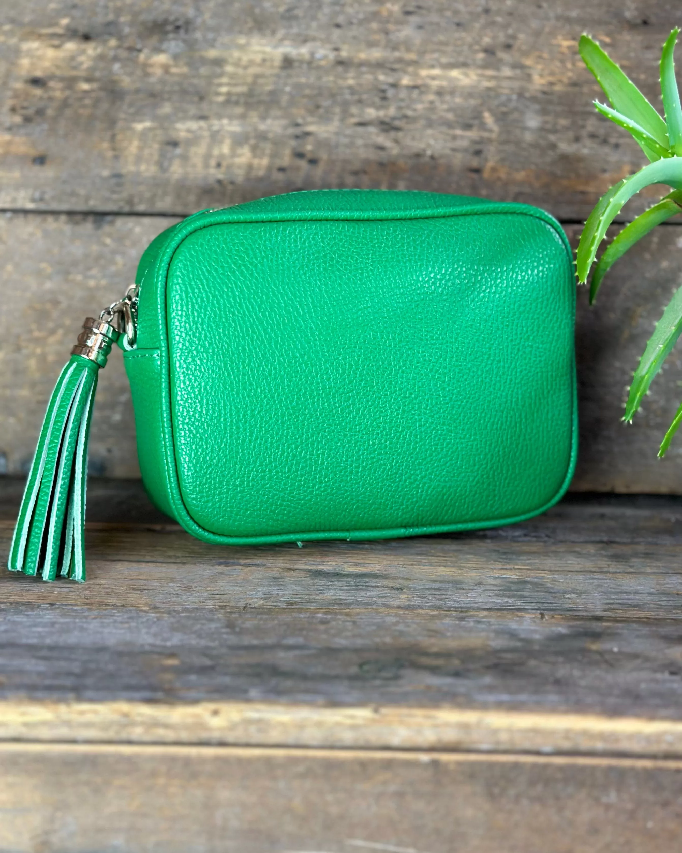 Leather Tassel Bag - Emerald Green With Silver Finishings