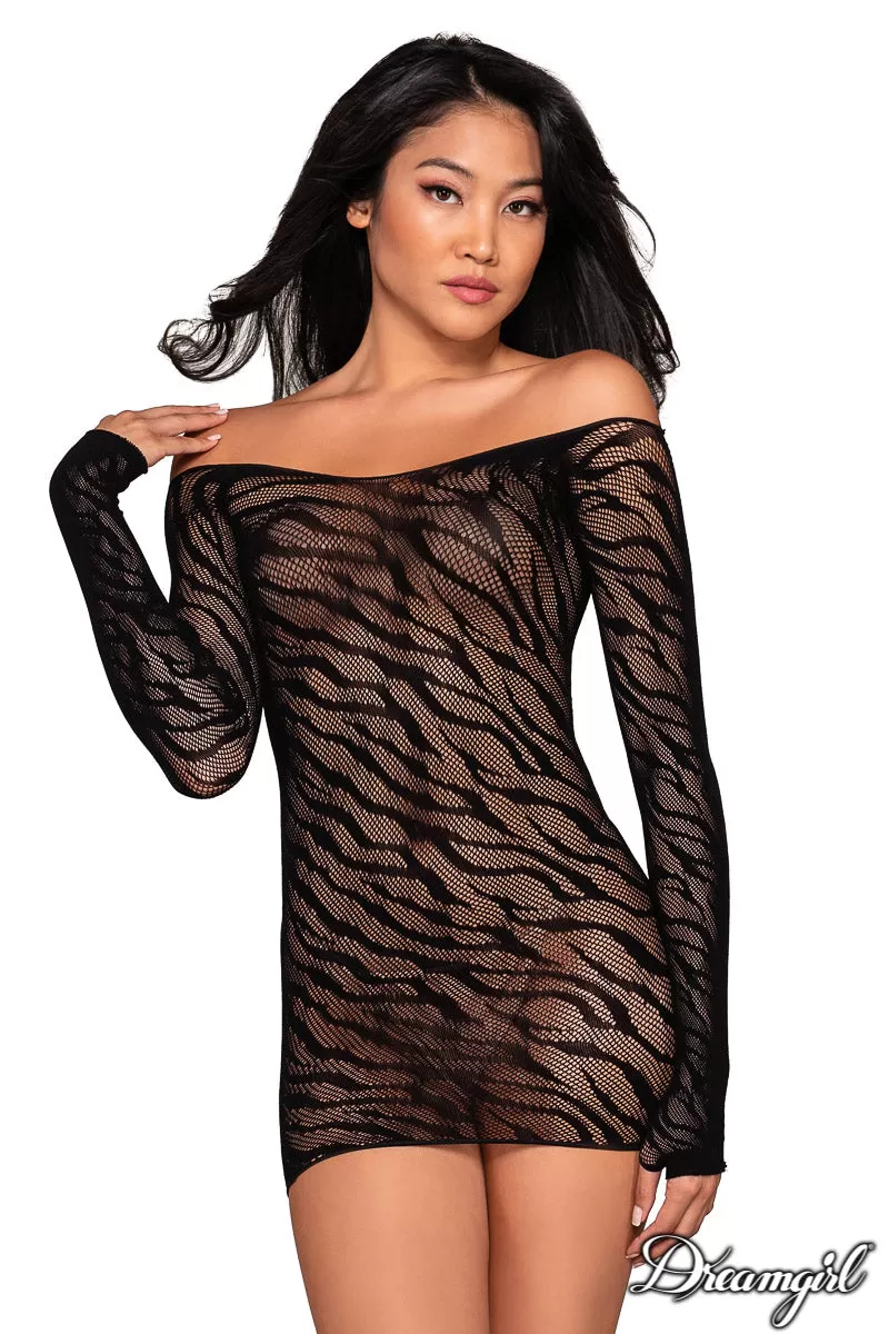 Long-Sleeved Fishnet Zebra Chemise