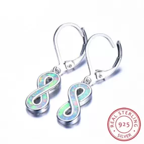 Love Infinity Blue/White Fire Opal Drop Earrings - S925 Sterling Silver