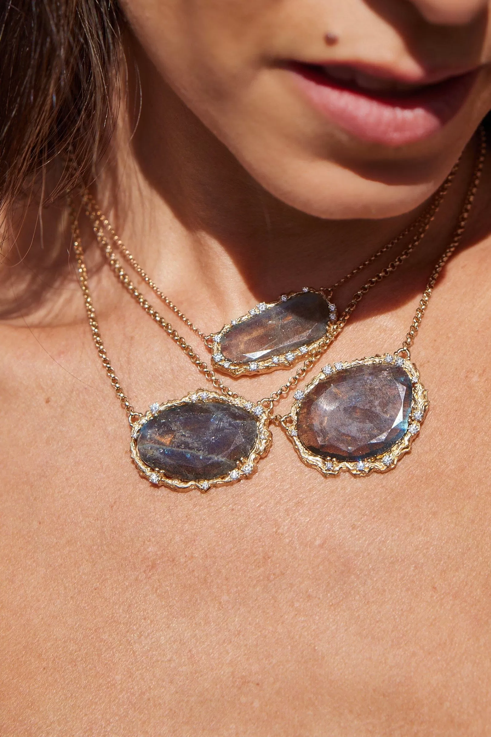 Lunar Labradorite   Diamond Moonscape Necklace