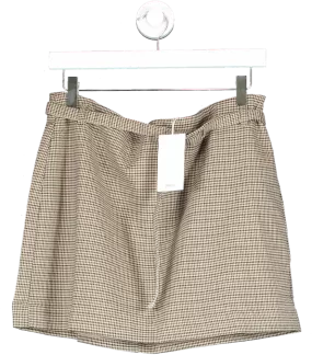 MANGO Brown Brwon Check Houndstooth Mini Skirt With Belt BNWT UK L