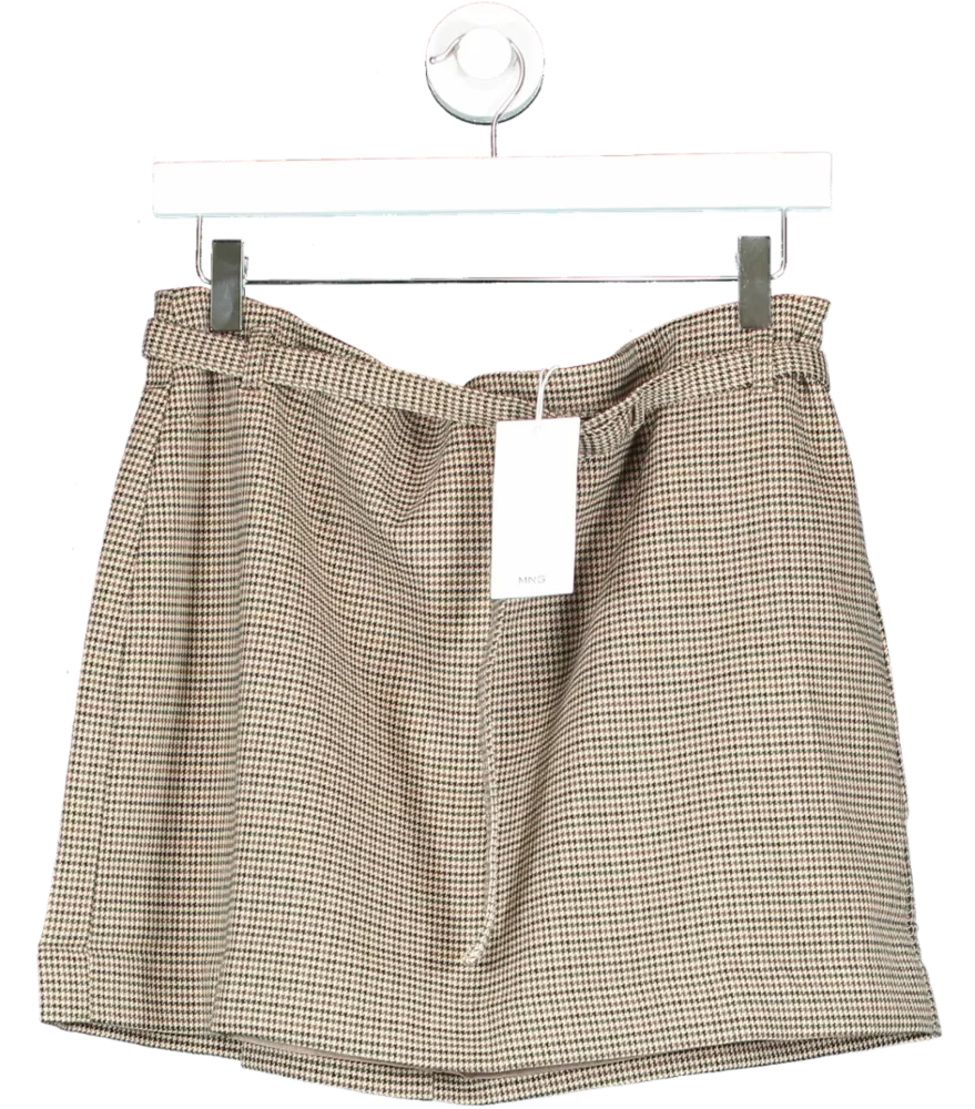 MANGO Brown Brwon Check Houndstooth Mini Skirt With Belt BNWT UK L