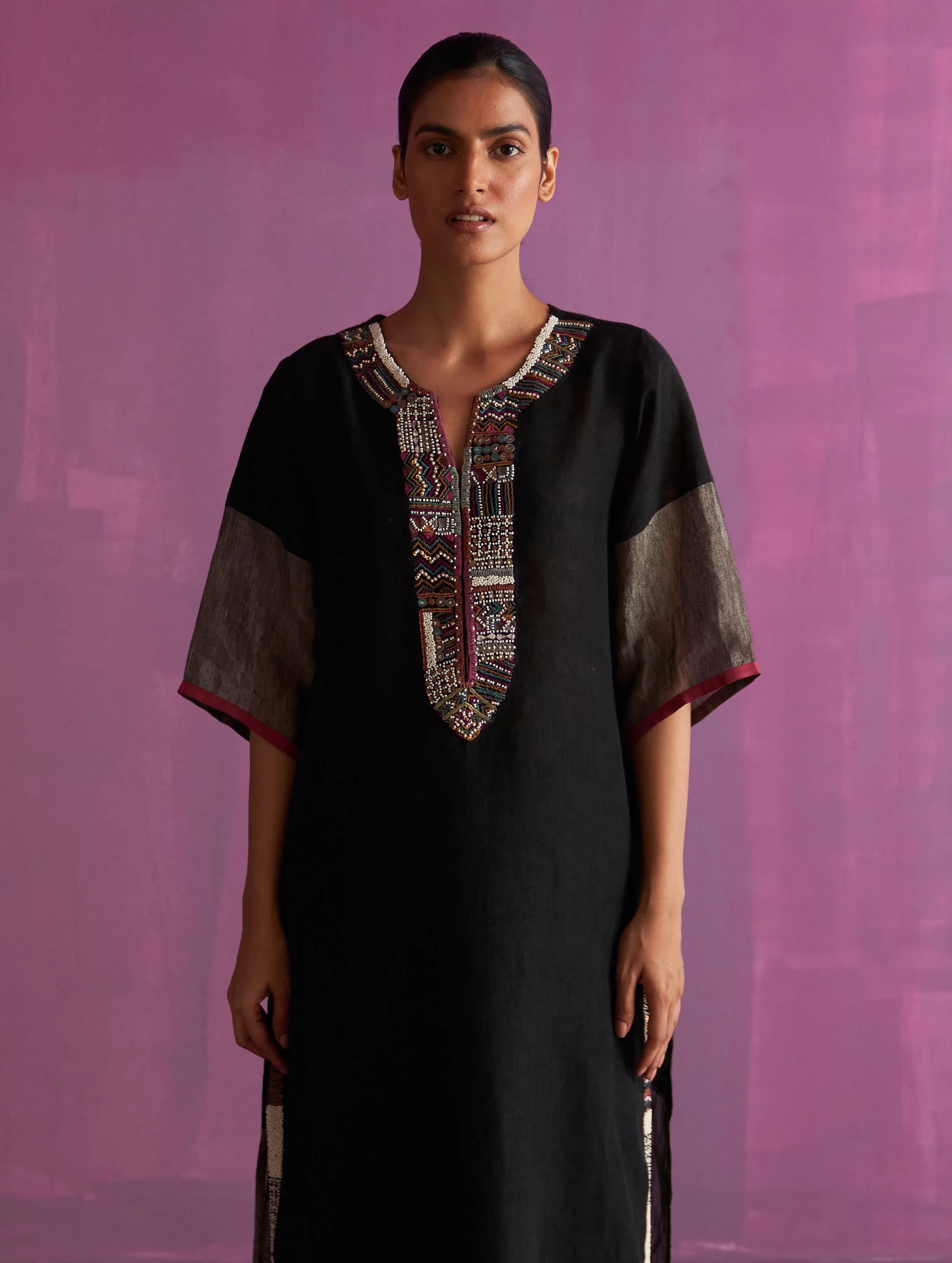 Mato Hand-Embroidered Kurta - Black