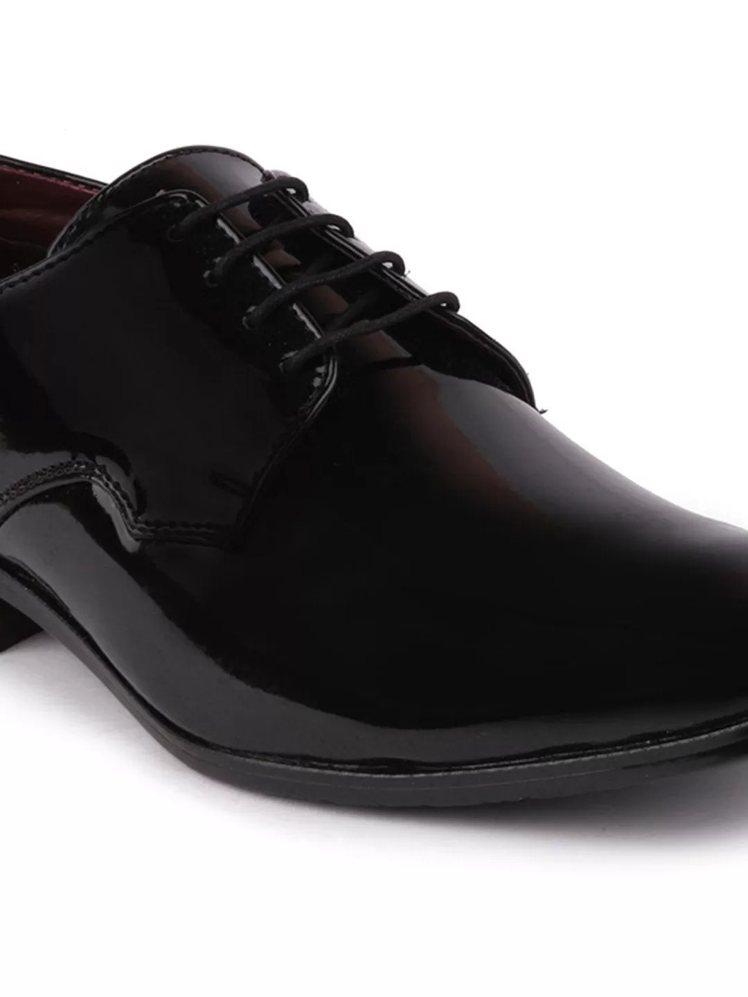 Men Black Formal Patent Leather Lace-Up Derby Shoes