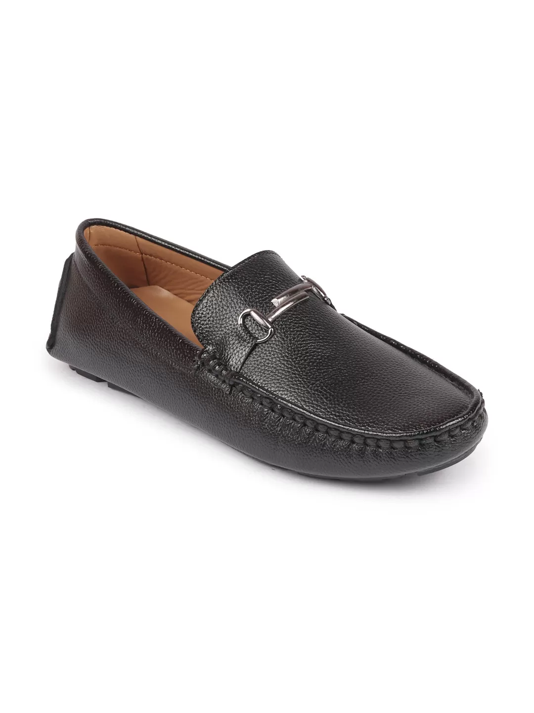 Men Black Hand Stitched Horsebit Buckle Loafer and Moccasin Driving Shoes