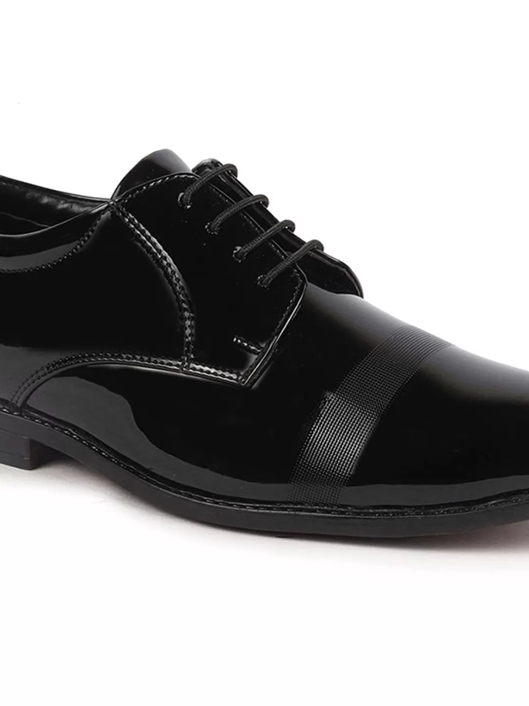 Men Black Patent Leather Party Formal Textured Strip Lace Up Shoes